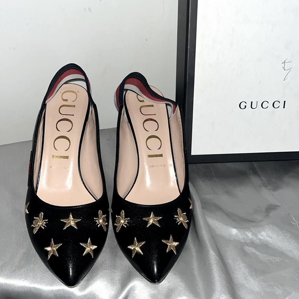 100% authentic Gucci kitten heel sling back Star and B logo hard to find